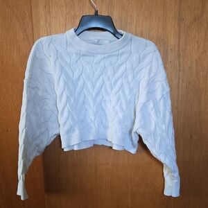 Pink Rose Cropped White Knit Sweater